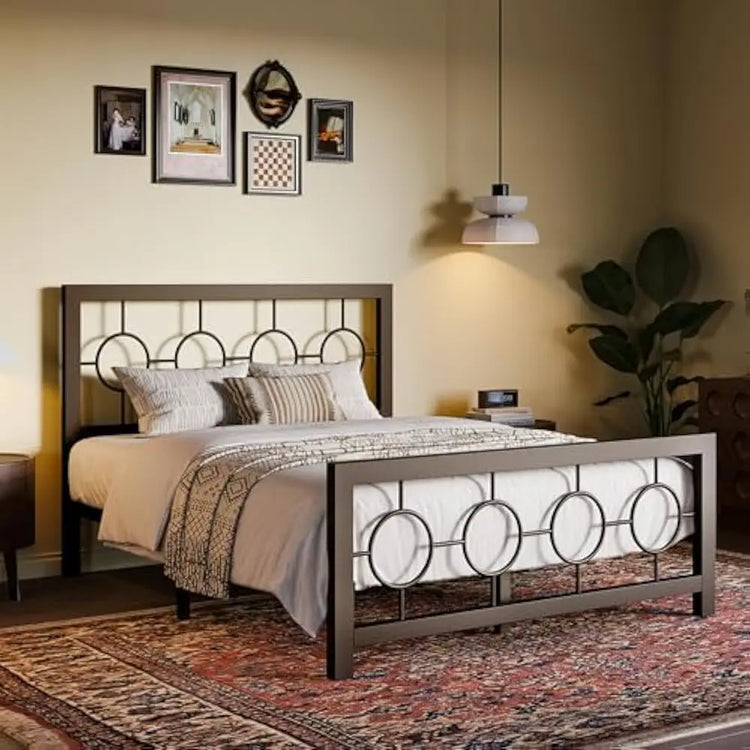 Vintage Metal Bed Frame with Circular Headboard & Footboard