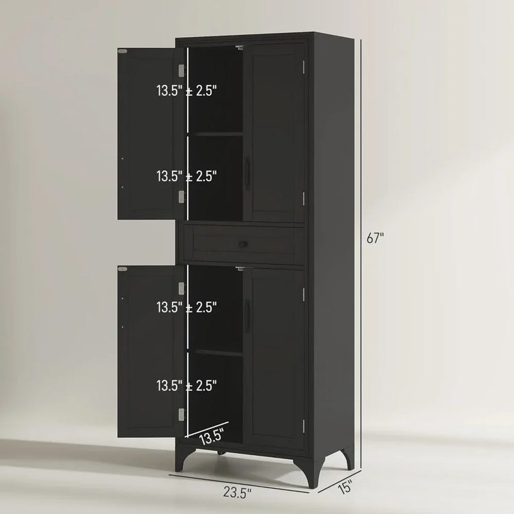 Tall Kitchen Pantry Cabinet with Drawer & Adjustable Shelves