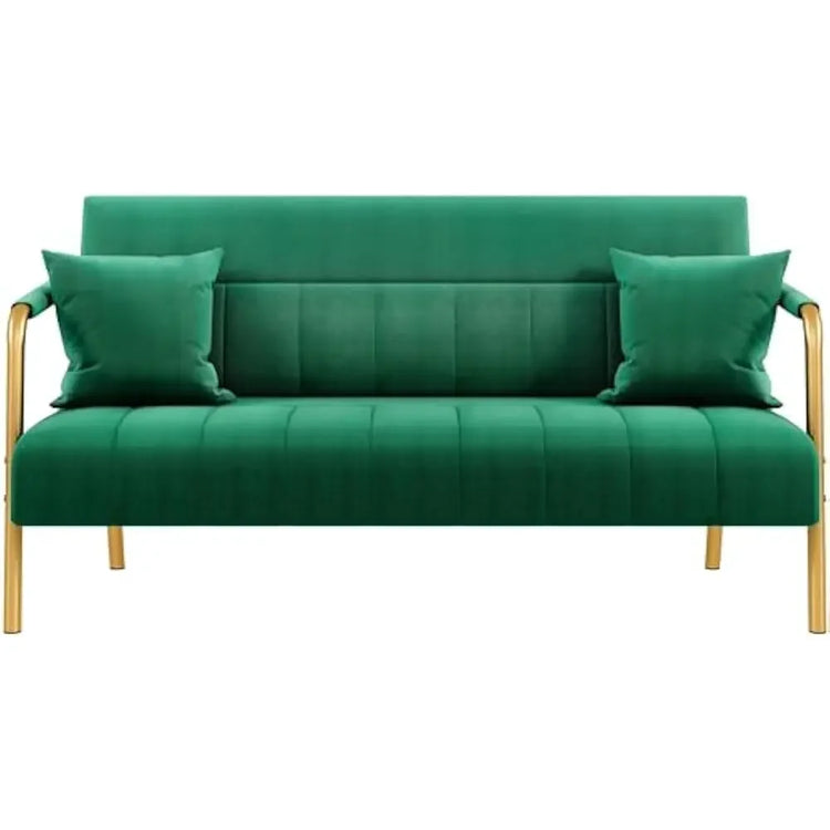 Velvet Sofa with Gold Metal Accents