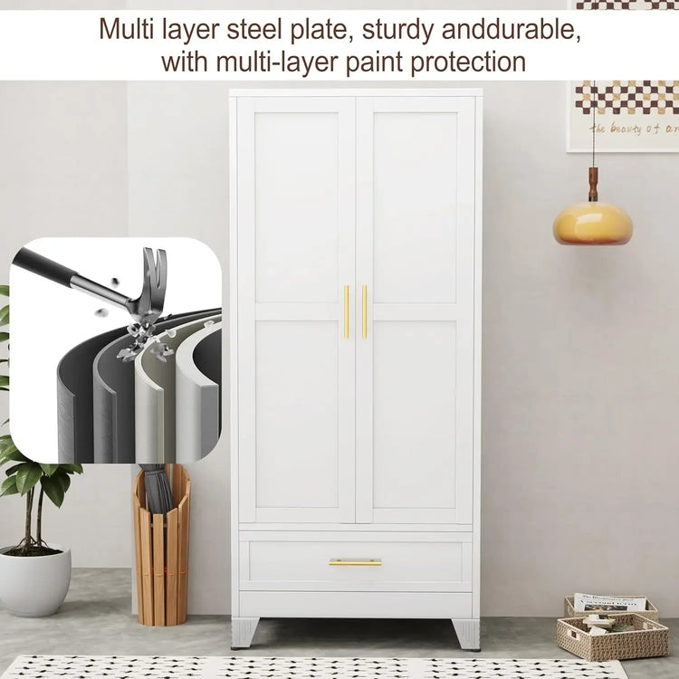 71" Metal Armoire Wardrobe with Drawers