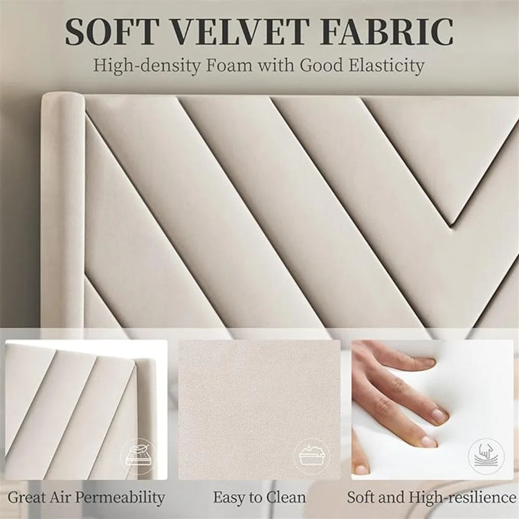 Queen Upholstered Platform Bed with Tufted Wingback Headboard