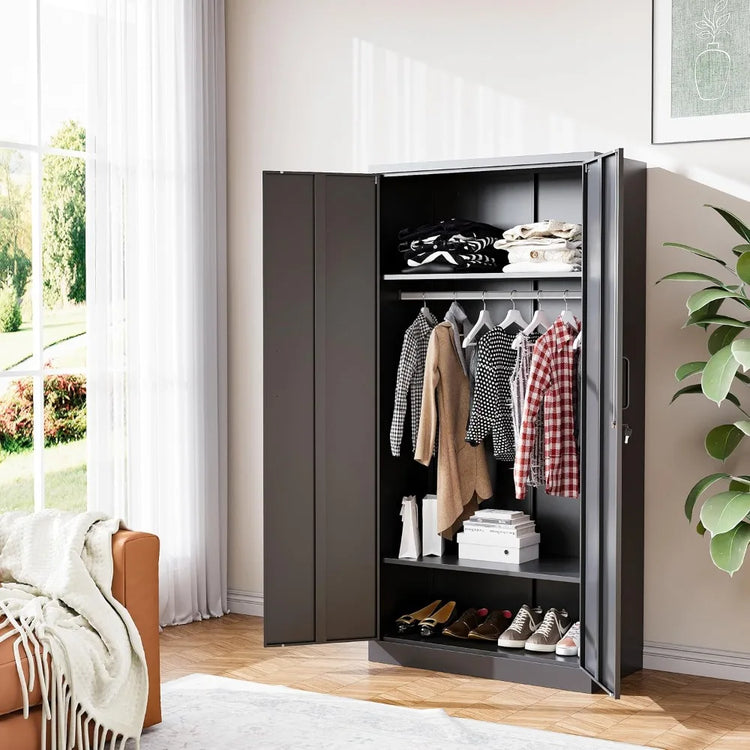 72" Metal Armoire Wardrobe with Shelves