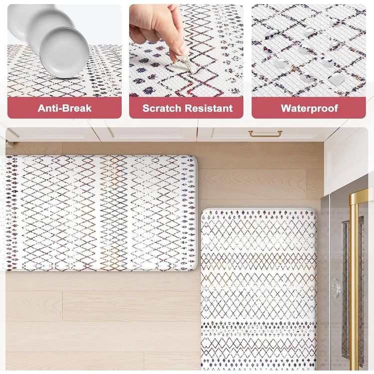 2-Piece Boho Cushioned Anti-Fatigue Kitchen Mats
