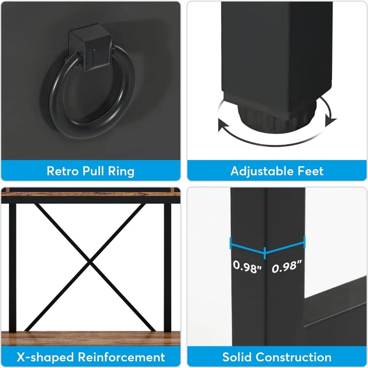 Extra Long Farmhouse Console Table with Drawers & Shelf