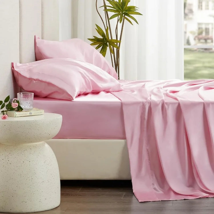 Pink Satin Queen Sheet Set