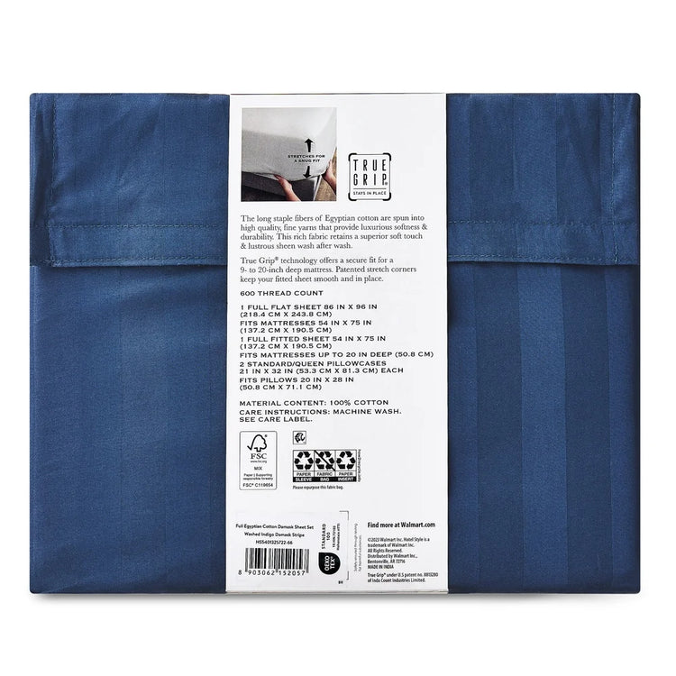 Navy Stripe Egyptian Cotton Full Sheet Set