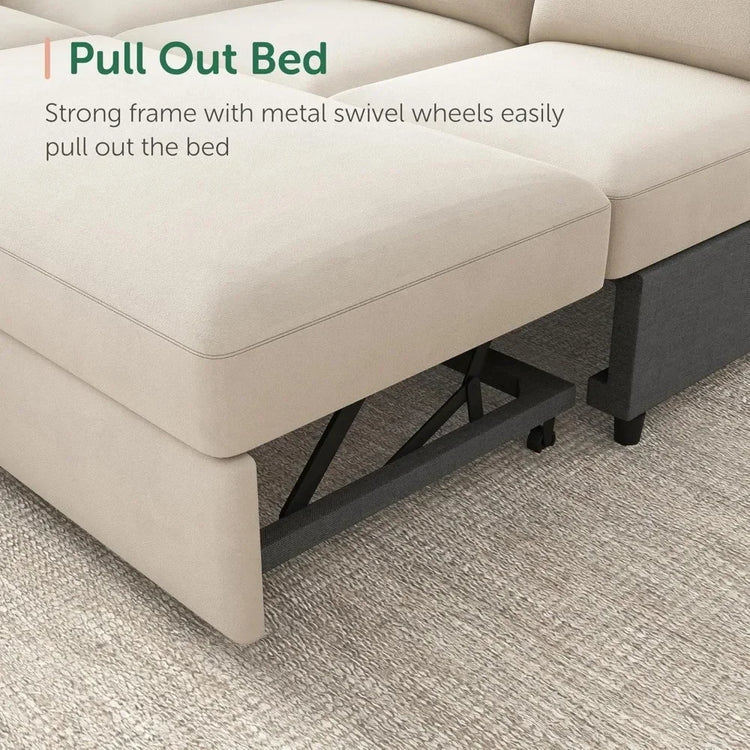 U-Shaped Velvet Sectional Sleeper Sofa with Storage Chaise