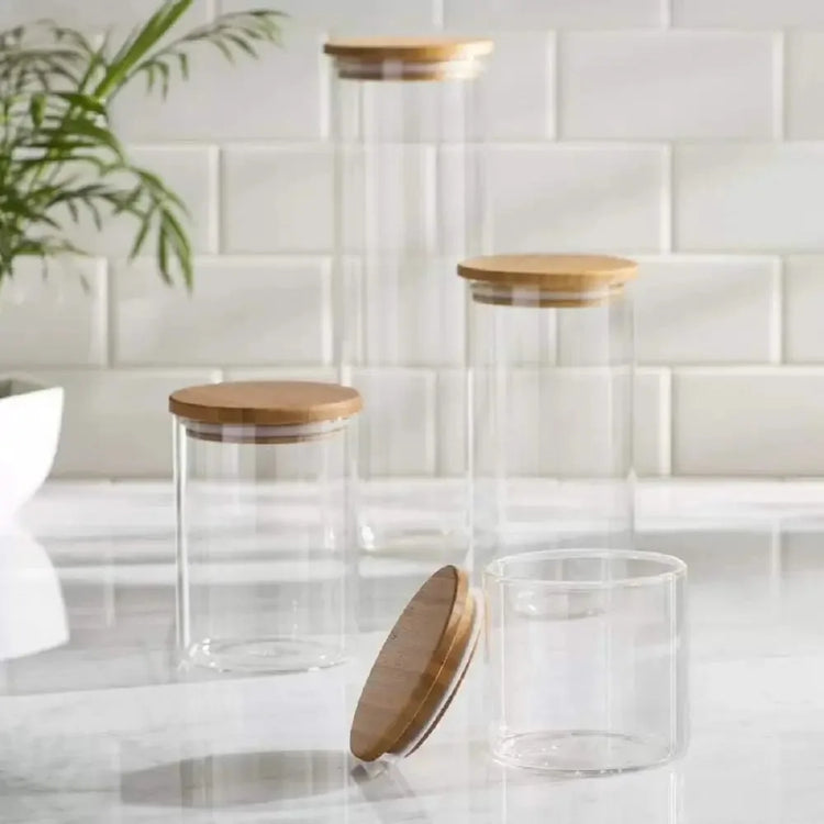 5-Piece Glass Canister Set with Bamboo Lids