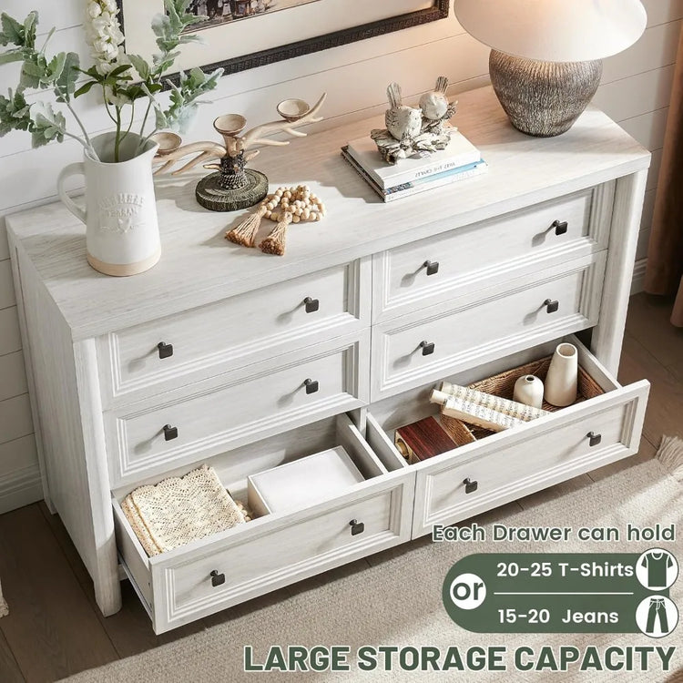 Farmhouse 6-Drawer Dresser with Rustic Wood Finish