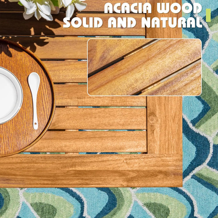 5-Piece Acacia Wood Patio Dining Set with Cushions