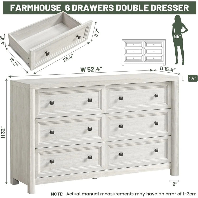 Farmhouse 6-Drawer Dresser with Rustic Wood Finish