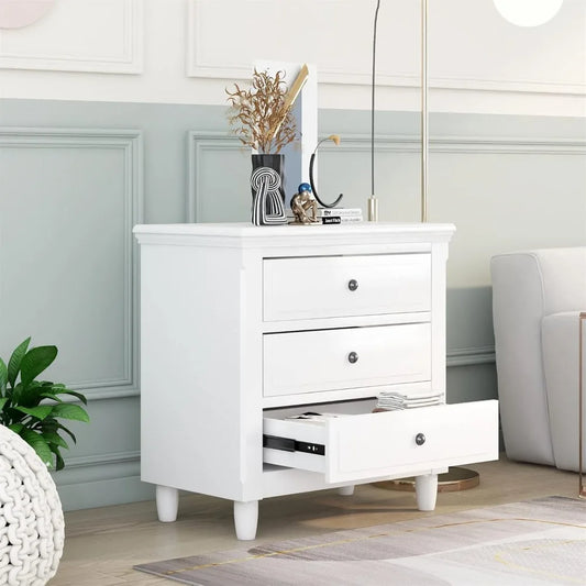 Solid Wood 3-Drawer Nightstand