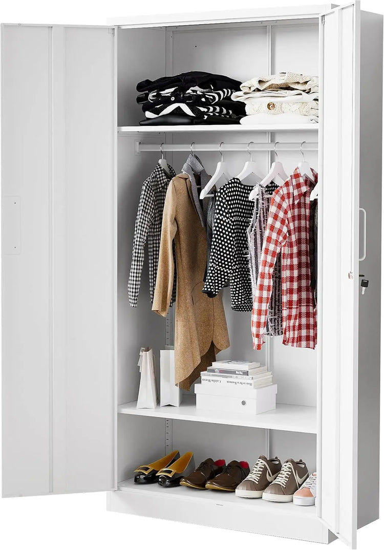 72" Metal Armoire Wardrobe with Shelves