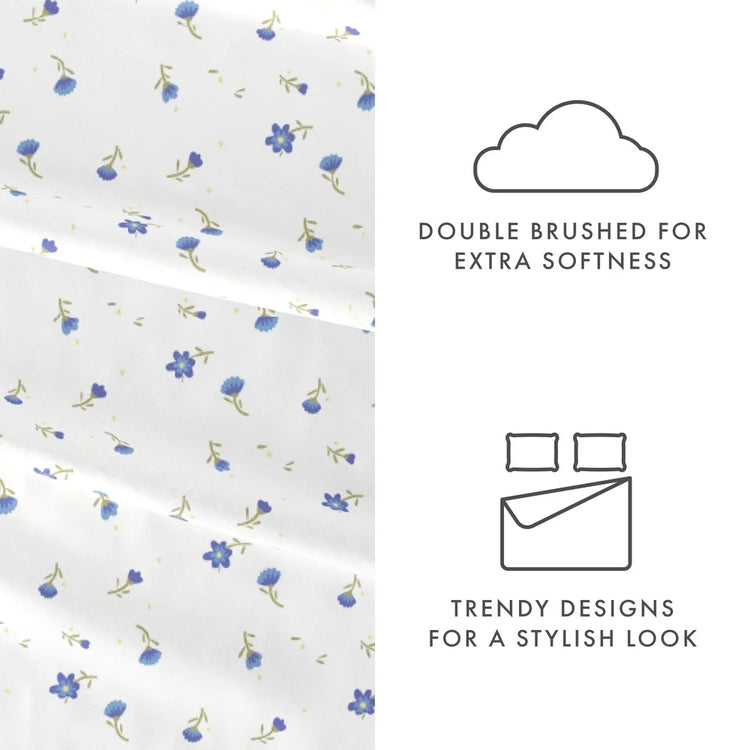 Light Blue Floral Queen Sheet Set