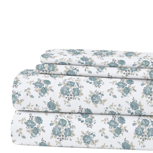 Blue Floral King Sheet Set