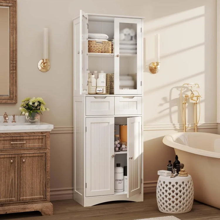 Tall Kitchen Pantry Storage Cabinet with Glass Door