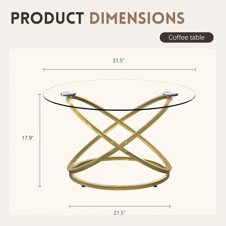 Round Glass Coffee Table with Gold Metal Frame