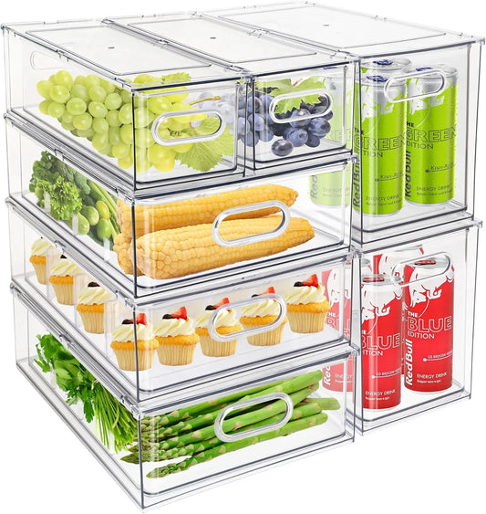7-Piece Clear Fridge Organizer Bins with Handles
