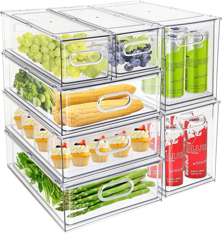 7-Piece Clear Fridge Organizer Bins with Handles