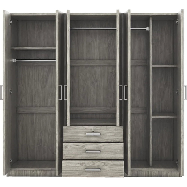 6-Door Armoire Wardrobe with Drawers and Shelves