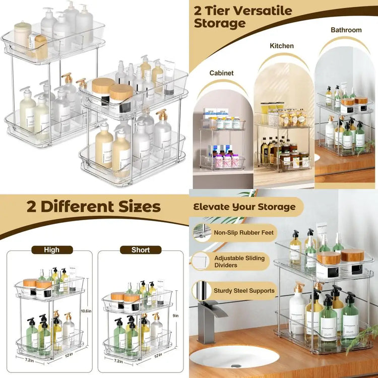 2-Tier Pull-Out Cabinet Organizer with Dividers