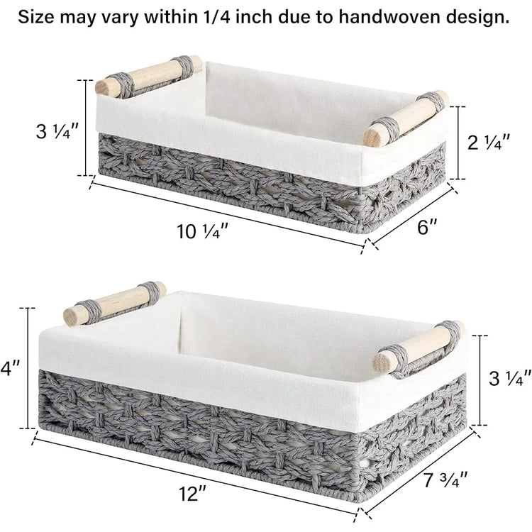 Small Wicker Storage Baskets with Liner – Pack of 2