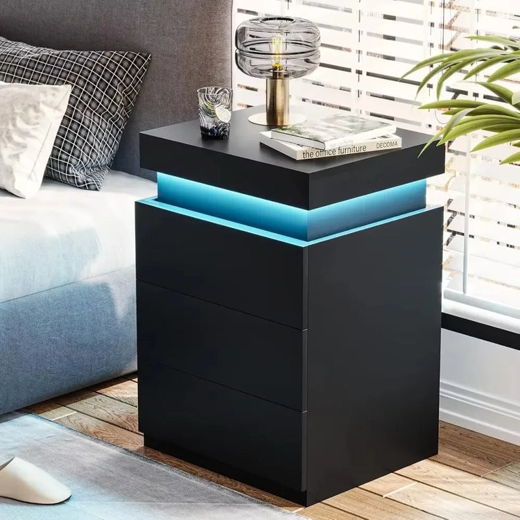Modern LED Nightstand with Charging Station & Sliding Top