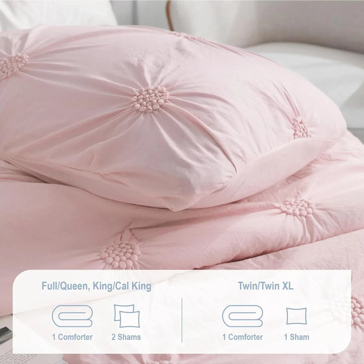 Blush Pink 3D Floral Full/Queen Comforter Set