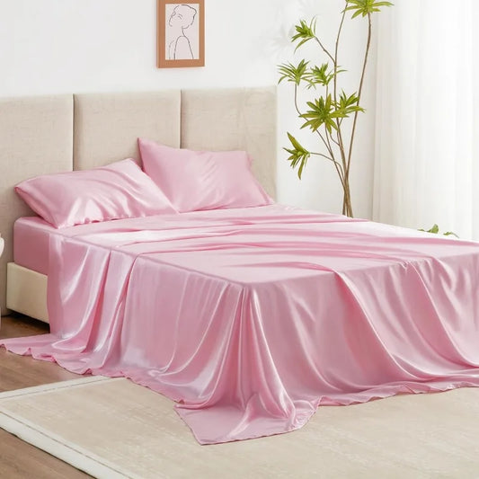 Pink Satin Queen Sheet Set