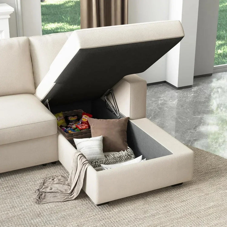 U-Shaped Velvet Sectional Sleeper Sofa with Storage Chaise