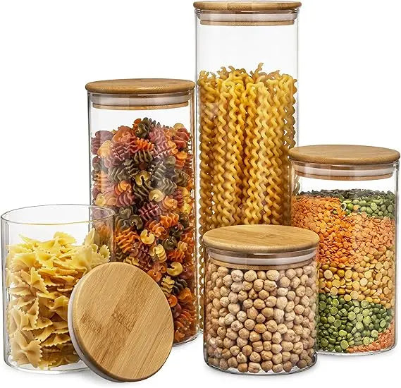 5-Piece Glass Canister Set with Bamboo Lids