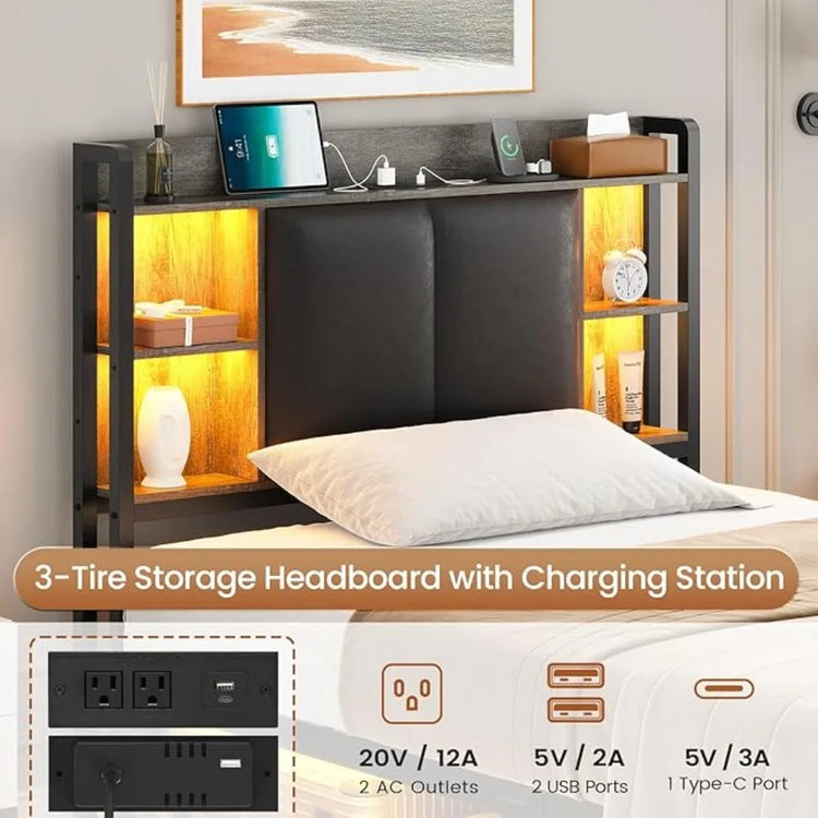 Twin Upholstered Bed Frame with Drawer