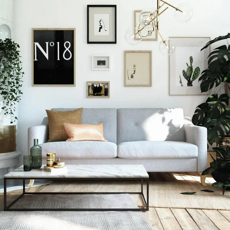 Light Gray Linen Sofa with Pocket Coil Cushions