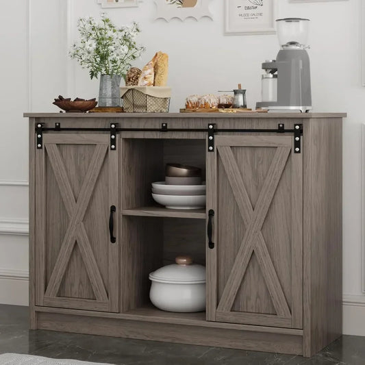 Farmhouse Coffee Bar Cabinet with Sliding Barn Door