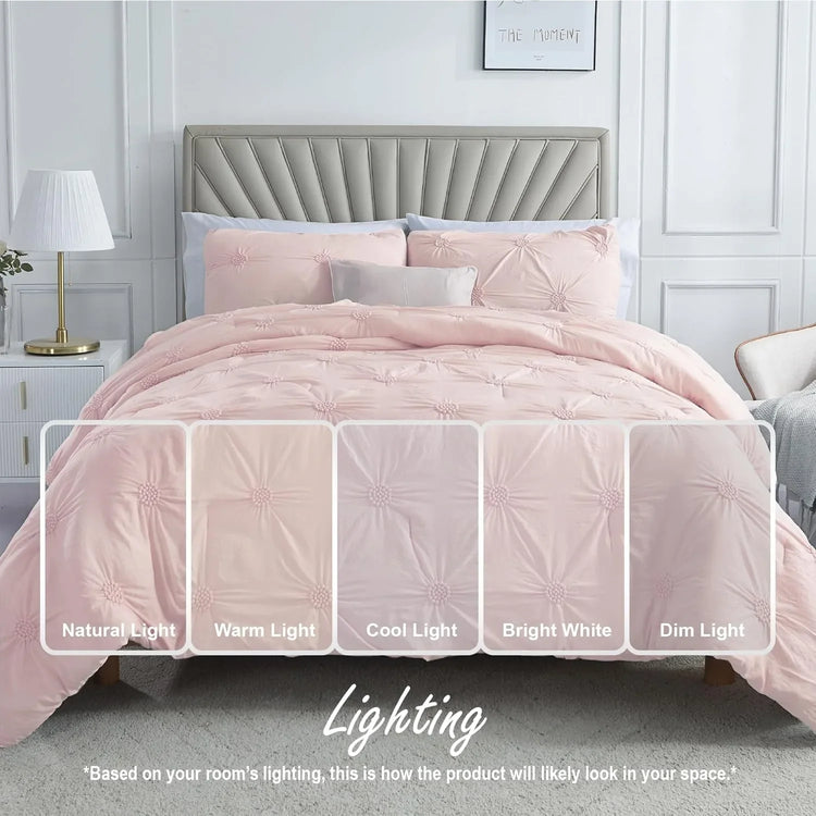 Blush Pink 3D Floral Full/Queen Comforter Set