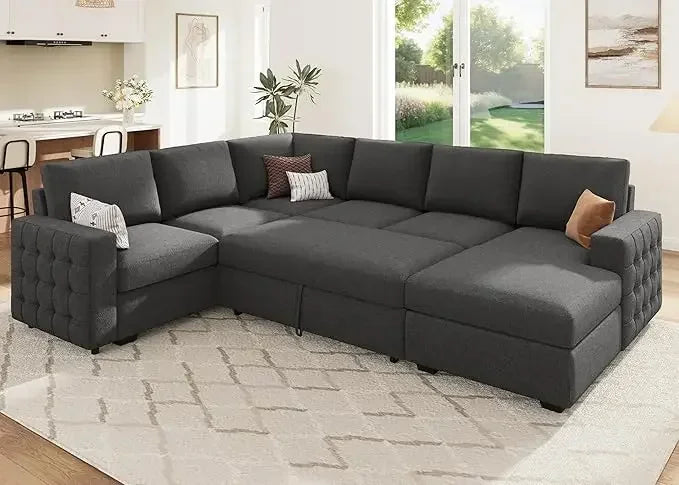 U-Shaped Velvet Sectional Sleeper Sofa with Storage Chaise