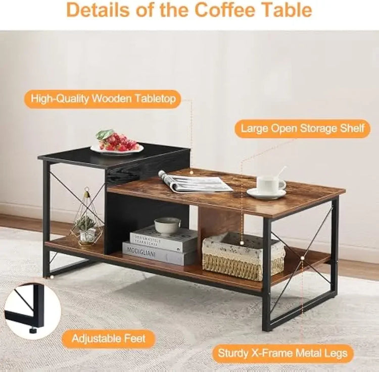 2-Tier Coffee Table with Storage Shelf