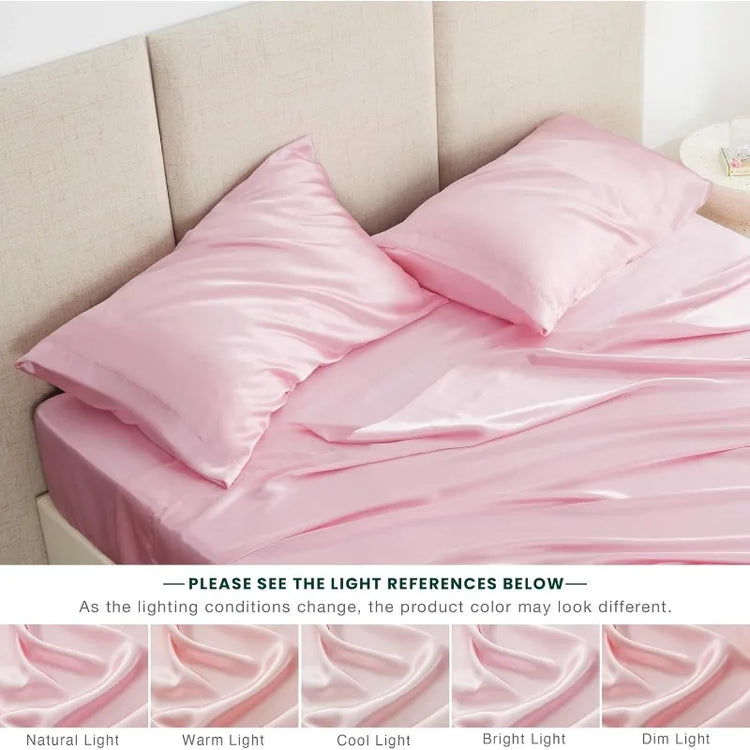 Pink Satin Queen Sheet Set