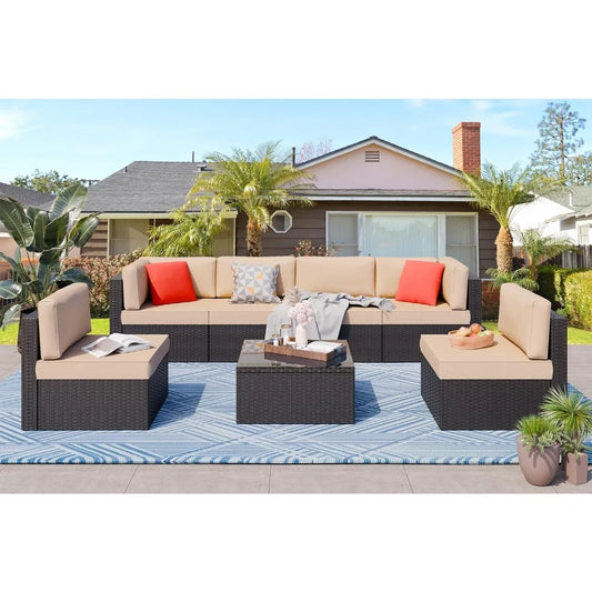7-Piece Outdoor Rattan Sectional Sofa Set
