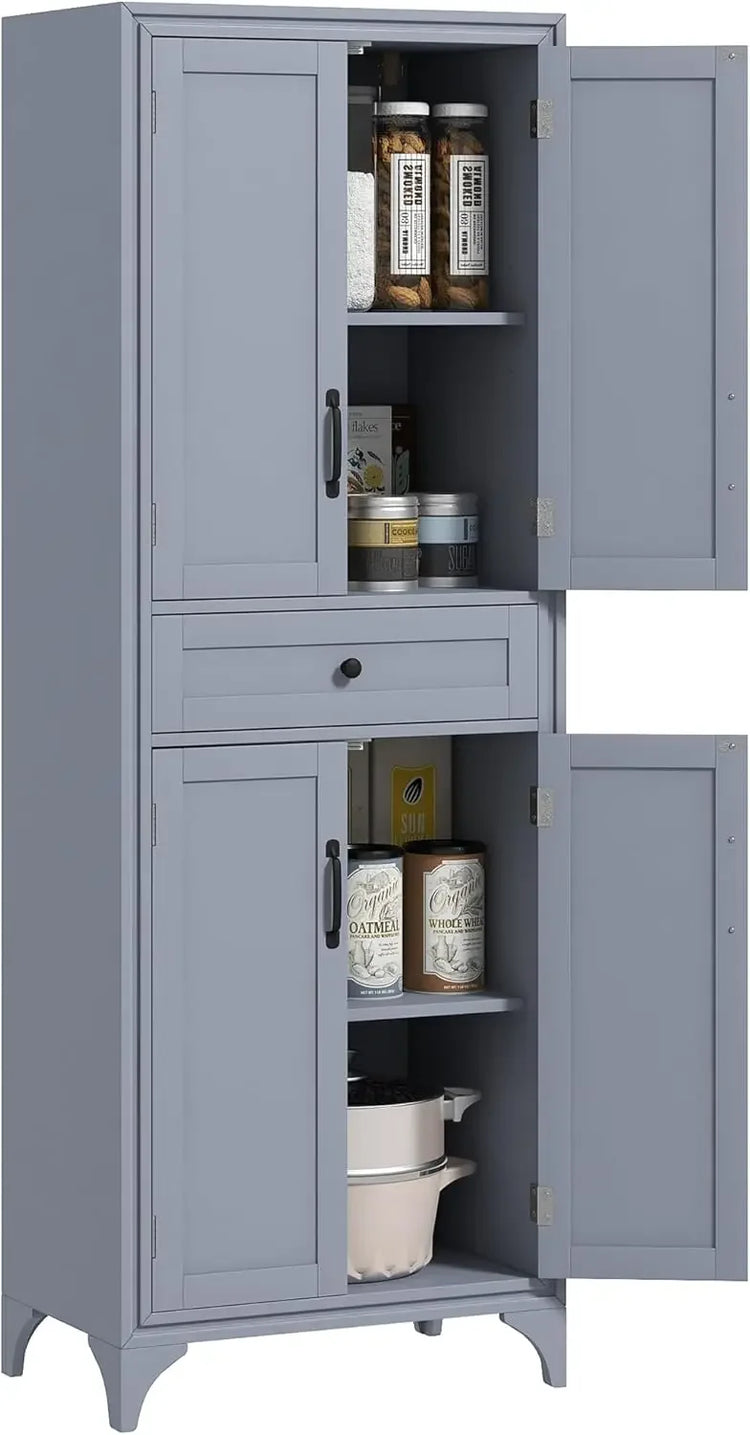 Tall Kitchen Pantry Cabinet with Drawer & Adjustable Shelves