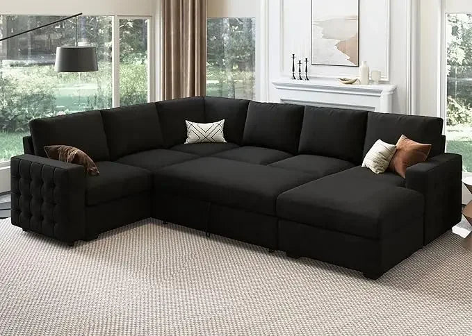 U-Shaped Velvet Sectional Sleeper Sofa with Storage Chaise