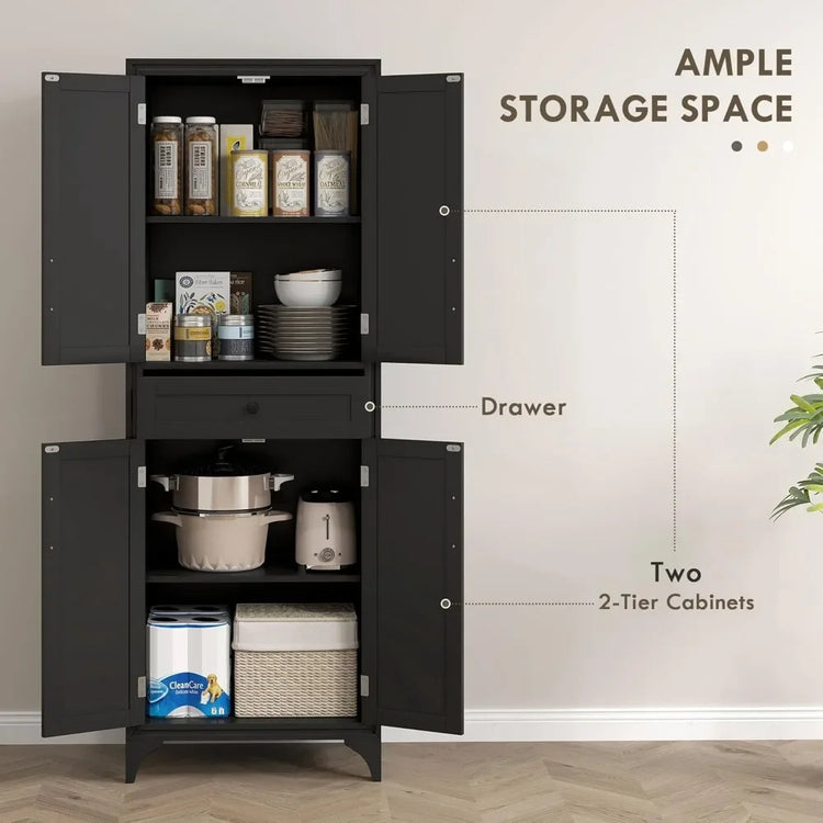Tall Kitchen Pantry Cabinet with Drawer & Adjustable Shelves
