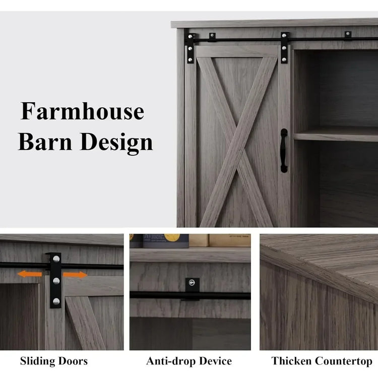 Farmhouse Coffee Bar Cabinet with Sliding Barn Door