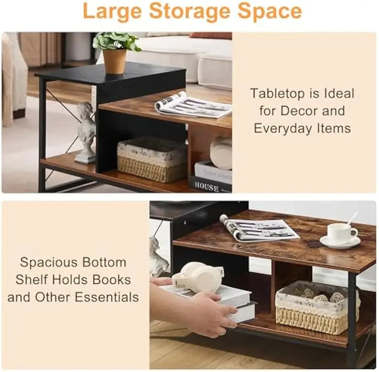2-Tier Coffee Table with Storage Shelf