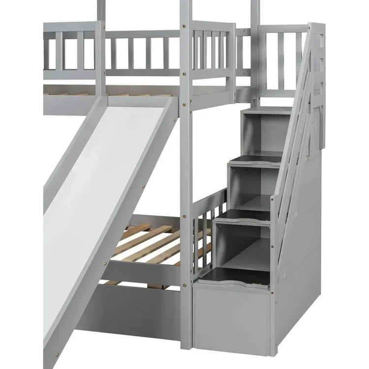 Twin Over Twin Playhouse Bunk Bed with Slide