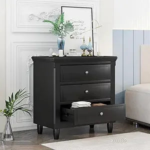 Solid Wood 3-Drawer Nightstand