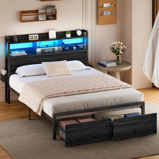 Queen Bed Frame with Headboard & Storage Drawers