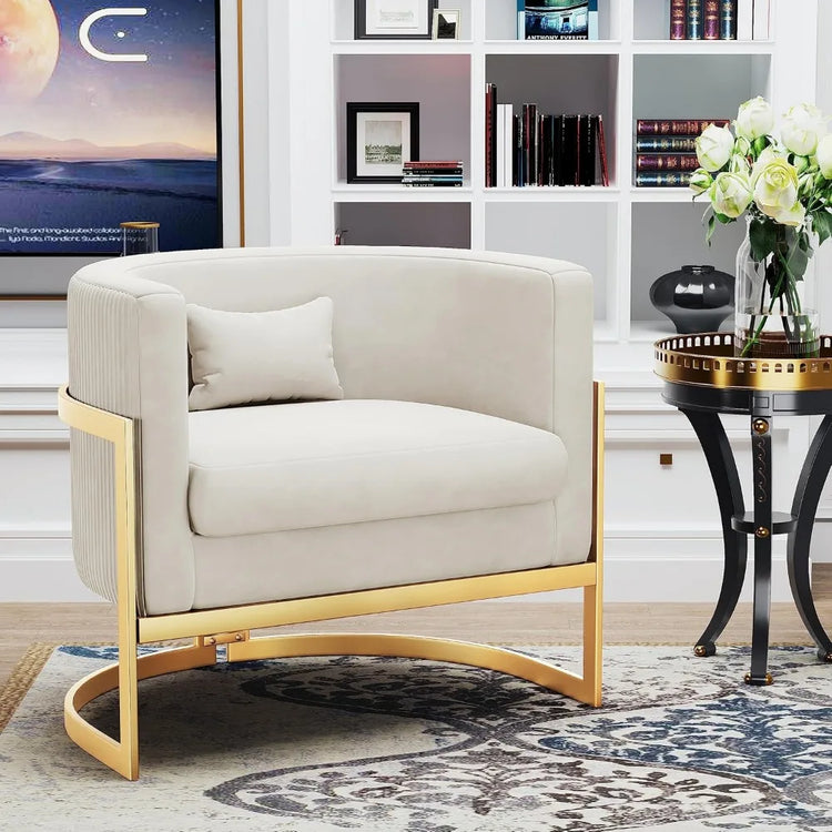 Velvet Barrel Accent Chair with Gold Legs