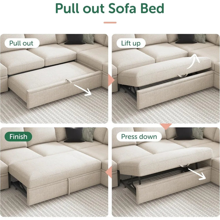 Modular Sectional Sleeper Sofa with Storage Ottoman