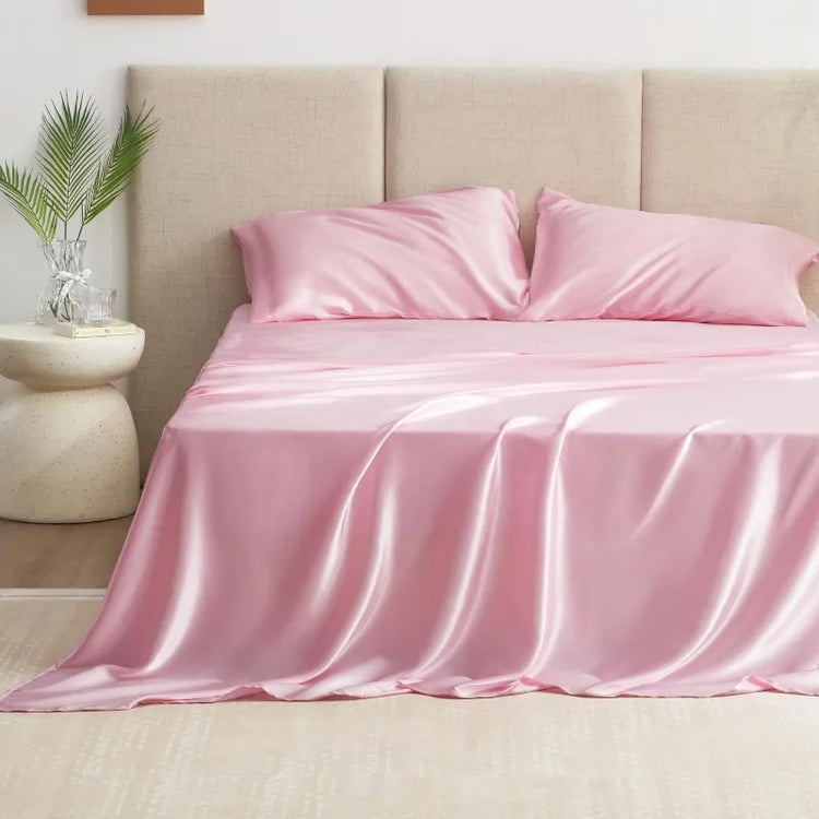 Pink Satin Queen Sheet Set